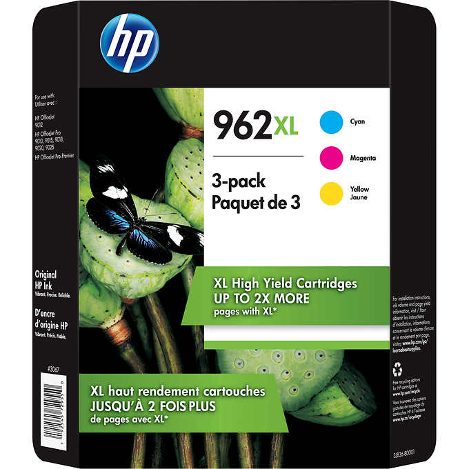 Combo Tinta para impresora, HP 962XL Ink Cartridge, High Yield, Cyan/Magenta/Yellow, Caja 3 unidades