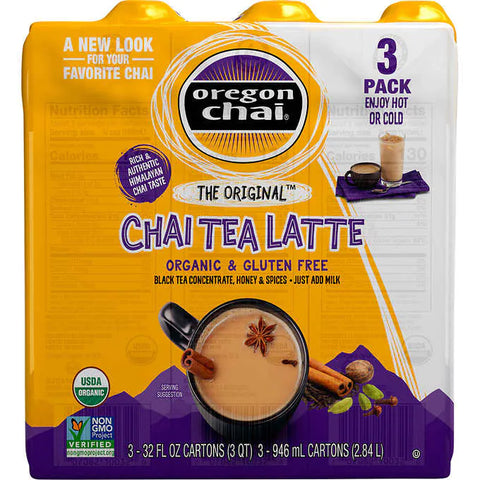 Té Latte Concentrado Orgánico, Oregon Chai, Organic Chai Tea Latte Concentrate, Original, 32 fl oz, Caja de 3 unidades