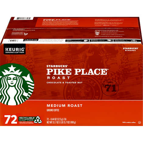 Café K-Pods Starbucks Pike Place Coffee, Medium, Keurig K-Cup Pods, Caja 72 unidades