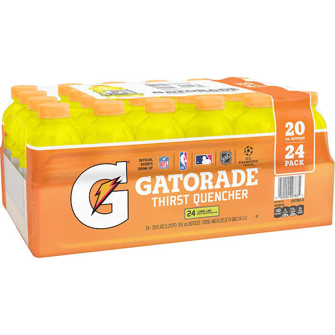 Bebida Deportiva sabor a Limón y Lima, Gatorade Thirst Quencher, Lemon-Lime, 20 fl oz, Caja 24 unidades