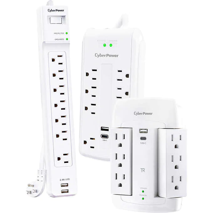 Protector con puerto USB-C, CyberPower Surge Protector, Caja 3 unidades