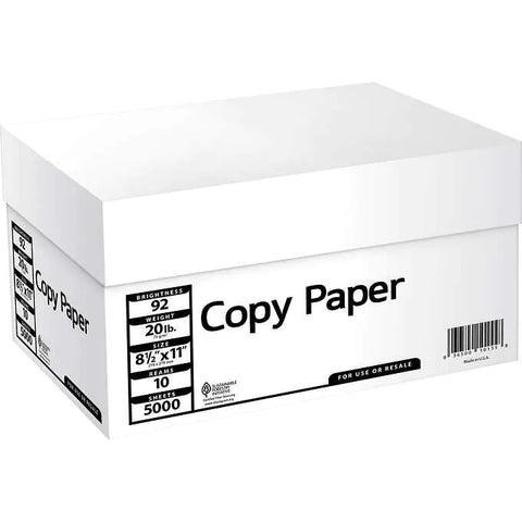Papel multipropósito para impresoras, Multipurpose Copy Paper, 92 Bright, 20 lb, White, 8-1/2" x 11", Caja 10 resmas
