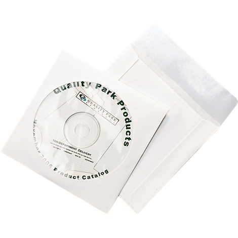 Fundas para Discos compactos, Quality Park Tech No-Tear CD/DVD Sleeves, 4-7/8"L x 5"W, White, Caja 100 unidades