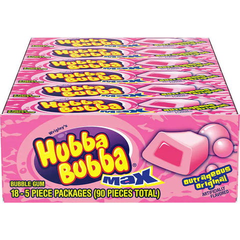 Chicle sabor Goma de mascar, Hubba Bubba Max Chewing Gum, Original Bubble Gum, 5 piezas, Caja 18 unidades