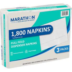Servilletas, Marathon 1-Ply Full Fold Dispenser Napkins, White, Caja 1800 unidades