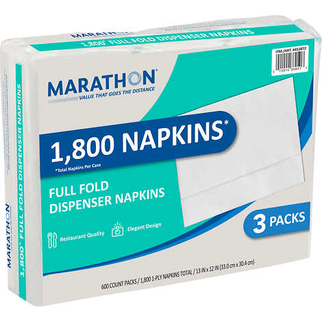 Servilletas, Marathon 1-Ply Full Fold Dispenser Napkins, White, Caja 1800 unidades