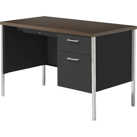 Escritorio de acero, Alera Single Pedestal Steel Desk, 45"L x 24"W x 29-1/2"H, Walnut and Black