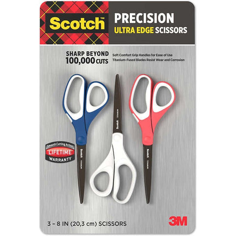 Tijeras ultra finas, Scotch 8" Precision Ultra Edge Scissors, Assorted Colors, Paquete 3 unidades