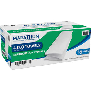 Toallas de papel, Marathon 1-Ply Multifold Paper Towels, White, Caja 4000 unidades