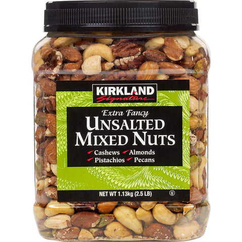 Nueces variadas sin sal, Kirkland Signature Extra Fancy Mixed Nuts, Unsalted, Envase 1.13 kg