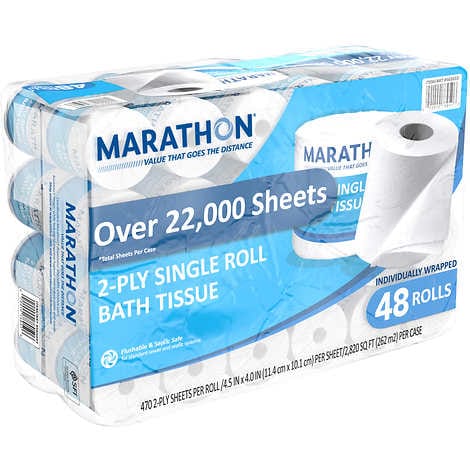 Papel para baño, Marathon Bath Tissue, Standard Roll, 2-Ply, 4.5" x 4", 470 Sheets, Caja  48 unidades