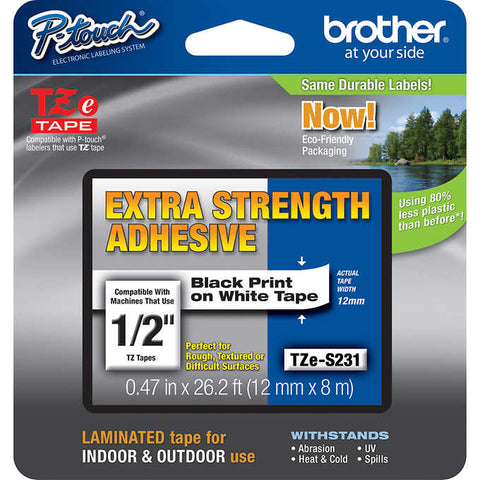 Etiquetas, Brother P-Touch TZE Label Tape, 1/2"W x 26'L, Black on White
