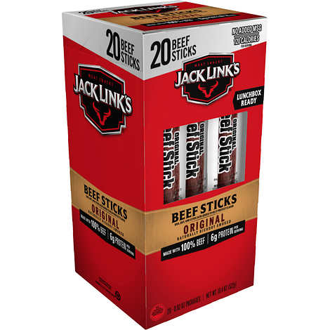 Bocadillo de carne de res, Jack Link's Beef Sticks, Original, 0.92 oz, Caja 20 unidades