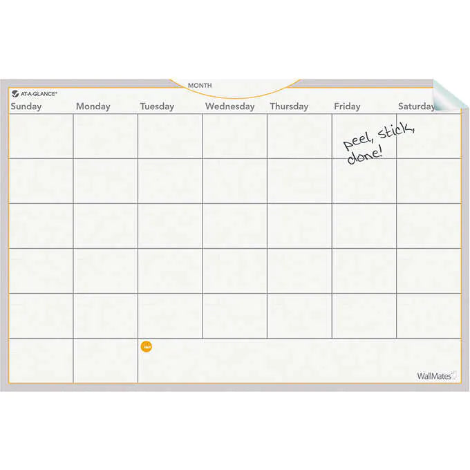 Planificador tipo pizarra, At-A-Glance WallMates Self-Adhesive Dry Erase Monthly Planning Surface, 36" x 24", White