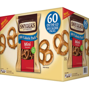 Mini Pretzels, Snyder's of Hanover Mini Pretzels, 100 Calorie Pack, 0.92 oz, Caja 60 unidades