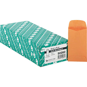 Sobres para efectivo, Quality Park #3 Coin and Small Parts Envelope, 2-1/2"W x 4-1/4"L, 20 lb, Kraft, Caja 500 unidades