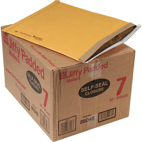 Sobre de seguridad con adhesivo sellante, Sealed Air Jiffy #7 Padded Mailer, Self-Seal, 14-1/4" x 20" Kraf, Caja 50 unidades