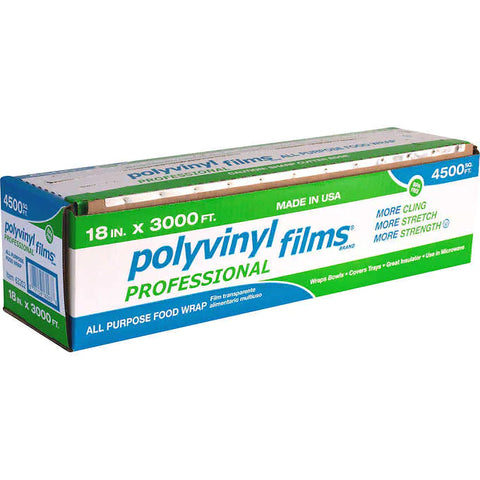Papel para envolver, Polyvinyl Films All Purpose Food Wrap, Cutter Box, 18" ancho x 3000' largo