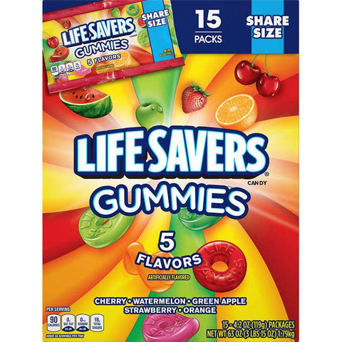 Gomitas variados, Life Savers Share Size Gummies, 5 Flavors, 4.2 oz, Caja 16 unidades