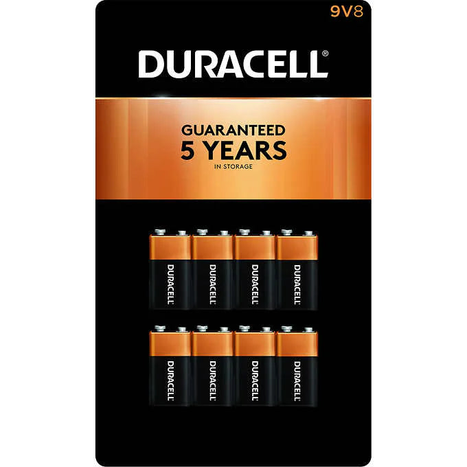 Baterías, Duracell Coppertop Alkaline Batteries, 9 Volt, 8 unidades