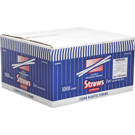 Pitillos transparentes forrados, Comet 7-3/4" Wrapped Plastic Straws, Clear, Caja 3000 unidades