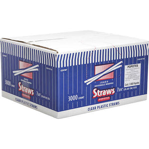 Pitillos transparentes forrados, Comet 7-3/4" Wrapped Plastic Straws, Clear, Caja 3000 unidades