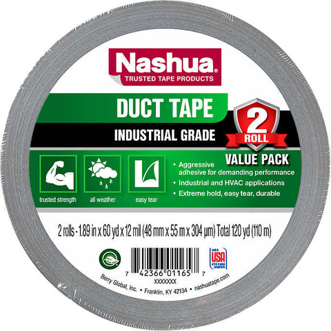 Teipe plomo, Nashua Industrial Grade Duct Tape, Silver, 1.89" x 60.1 yards, Paquete 2 unidades