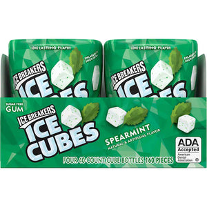 Chicle sabor a hierbabuena sin azúcar, Ice Breakers Ice Cubes Sugar Free Gum, Spearmint, 40 piezas, Caja 4 unidades