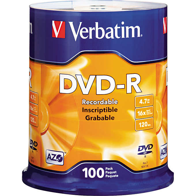 Discos compactos, Verbatim 16x DVD-R Disc, 4.7GB / 120 Minute Capacity, Caja 100 unidades