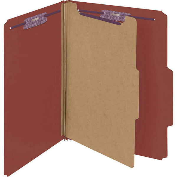 Carpeta para clasificar, Smead Pressboard Classification Folder, 1 Divider, 2" Expansion, Letter, Red, Caja 10 unidades