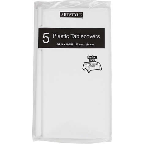 Cobertor plástico, Artstyle Rectangular Plastic Table Cover, 54"W x 108"L, White, Paquete 5 unidades