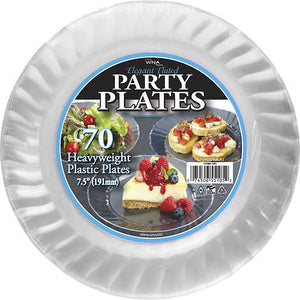 Plato plástico, Classicware 7-1/2" Plastic Party Plate, Heavyweight, Elegant Fluted, Clear, Paquete 70 unidades