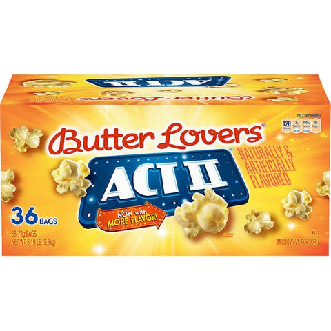 Palomitas de maíz, Act II Microwave Popcorn, Butter Lovers, 2.75 oz, Caja 36 unidades