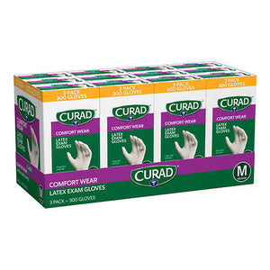 Guantes de látex desechables "medianos", Curad Comfort Wear Latex Exam Gloves, Medium, Caja 300 unidades