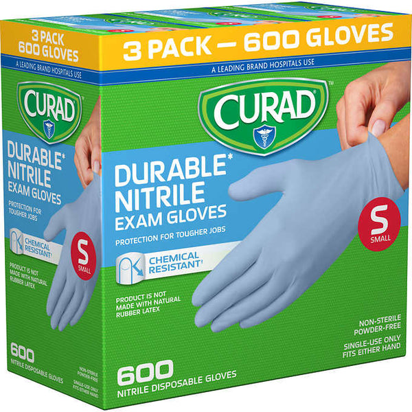 Guantes de nitrilo desechables "pequeños", Curad Durable Nitrile Exam Gloves, Small, Caja 600 unidades