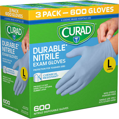 Guantes de nitrilo desechables "grandes", Curad Durable Nitrile Exam Gloves, Large, Caja 600 unidades