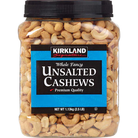 Merey entero sin sal, Kirkland Signature Whole Fancy Cashews, Unsalted, Envase 1.13 kg