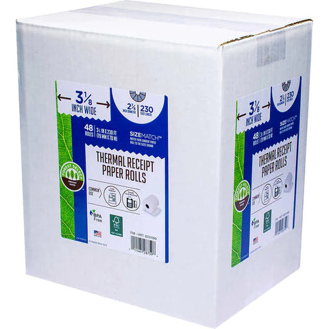 Rollos de papel térmicos, Forest Select Thermal Receipt Paper Rolls, White, 3-1/8" x 230', Caja 48 unidades