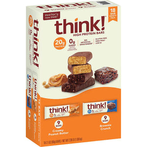 Barras de alto contenido de proteína, think! High Protein Bars, Variety Pack, 2.1 oz, Caja 18 unidades