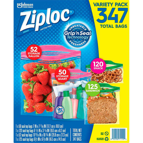 Bolsas de plástico variadas, Ziploc Bags, Variety Pack, Caja 347 unidades