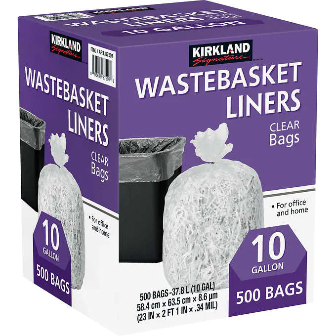Bolsas para Basura, Kirkland Signature Wastebasket Liners, Clear, 10 Gallon, Caja 500 unidades