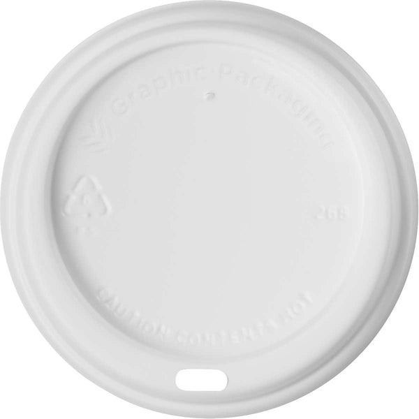 Tapas para Vaso . Color Blanco. Graphic Packaging Poly Hot Cup Dome, Soho Lid. 10-24 oz. Caja 600 unidades