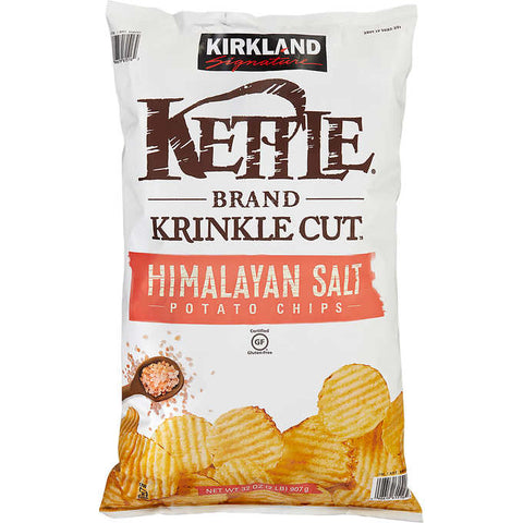 Chips onduladas con sal rosada de HImalaya, Kirkland Signature Krinkle Cut Kettle Chips, Himalayan Salt, 32 oz, Bolsa 907 gr