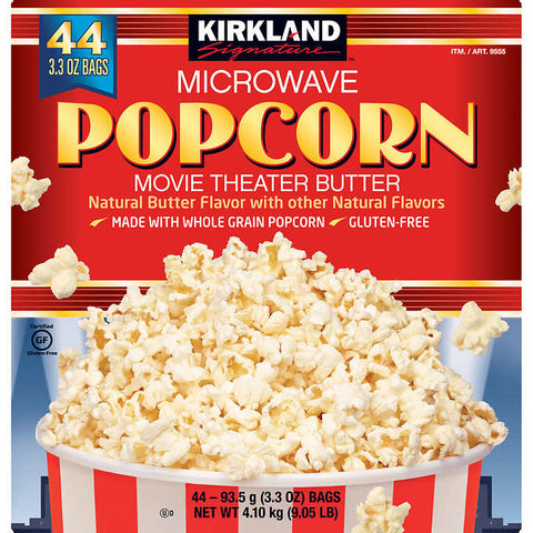 Palomitas de Maíz, Kirkland Signature Microwave Popcorn, Movie Theater Butter,, 3.3 oz, Caja 44 unidades