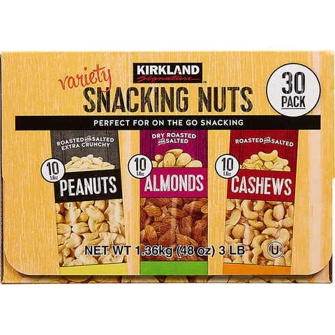 Nueces variadas, Kirkland Signature Snacking Nuts, Variety Pack, Caja 30 unidades