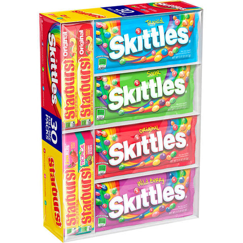 Caramelos masticables variados, Skittles and Starburst Chewy Candy, Assorted Variety Pack, Caja 30 unidades