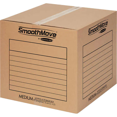 Caja de cartón mediana, Bankers Box SmoothMove Classic Moving/Storage Box, Lift-Off Lid, Medium, Kraft, Paquete 20 unidades